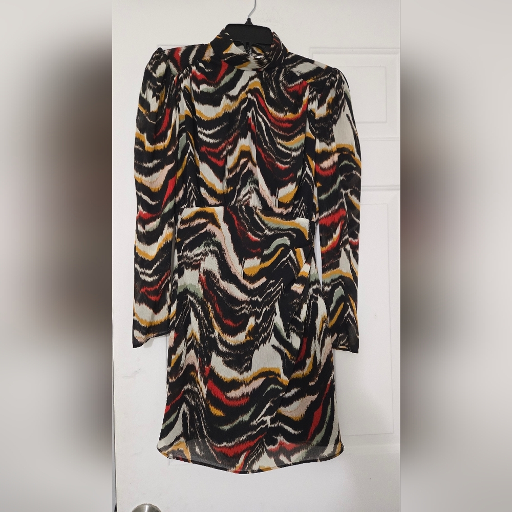 Ba&sh Black and Red Puff Sleeve Sheath Dress